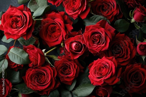 A backdrop of red roses  Natural fresh red roses flowers pattern wallpaper. top view  Ai generated