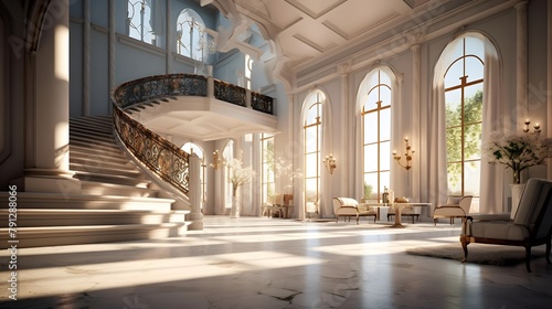 Interior of the church. Panoramic view. 3d rendering