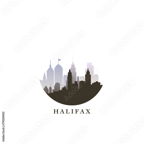 Halifax cityscape, gradient vector badge, flat skyline logo, icon. Canada, Nova Scotia province city round emblem idea with landmarks and building silhouettes. Isolated graphic