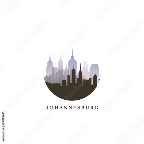 Johannesburg cityscape, gradient vector badge, flat skyline logo, icon. South Africa province city round emblem idea with landmarks and building silhouettes. Isolated graphic photo