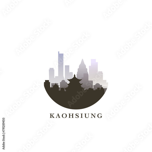 Kaohsiung cityscape, gradient vector badge, flat skyline logo, icon. Taiwan city round emblem idea with landmarks and building silhouettes. Isolated graphic