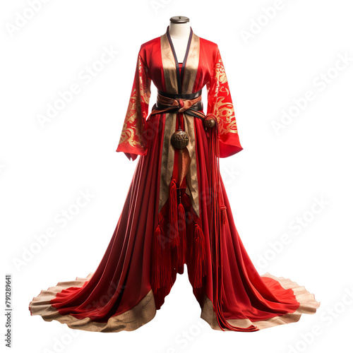 Beautiful Red and Gold Dragon Hanfu Isolated On White Background © JPG Forest