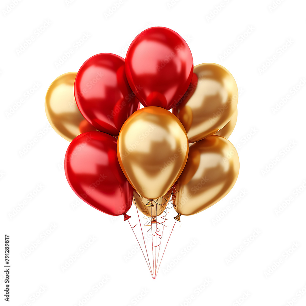 Beautiful Red and Gold Foil Balloons Isolated On White Background Beautiful Red and Gold Foil Balloons Isolated On White Background