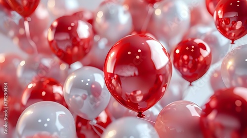 Suspended Joy: Metallic Balloons in Rich Ruby Red and Soft White