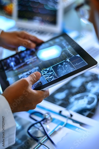 A doctor uses a tablet to display X-ray medical images