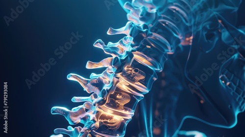 A cervical spine X-ray revealing the vertebrae and intervertebral discs that make up the neck region, supporting the head and facilitating movement of the upper body.