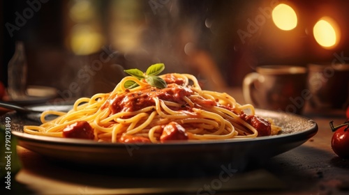 Yummy spaghetti served on a dish