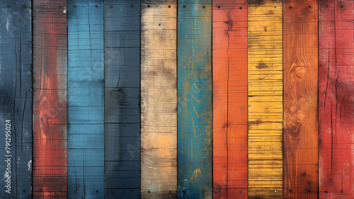 A row of wooden boards with different colors and textures photo