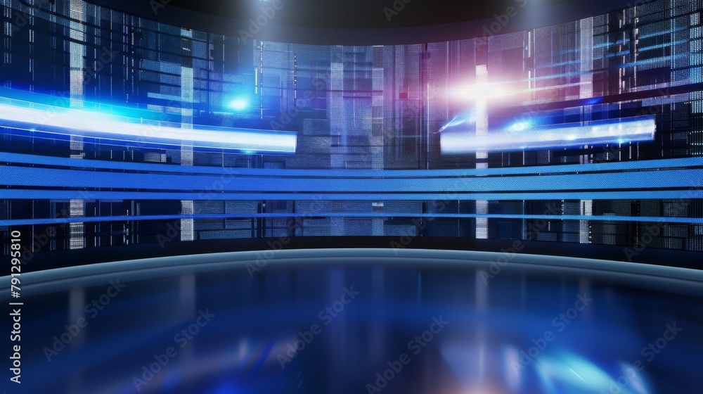 A stunning 3D virtual studio with the perfect background for TV shows and news slides A stunning 3D virtual studio with the perfect background for TV shows and news slides