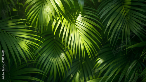 A lush green palm tree with leaves that are full and green