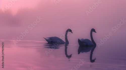 Two swans swimming on the lake