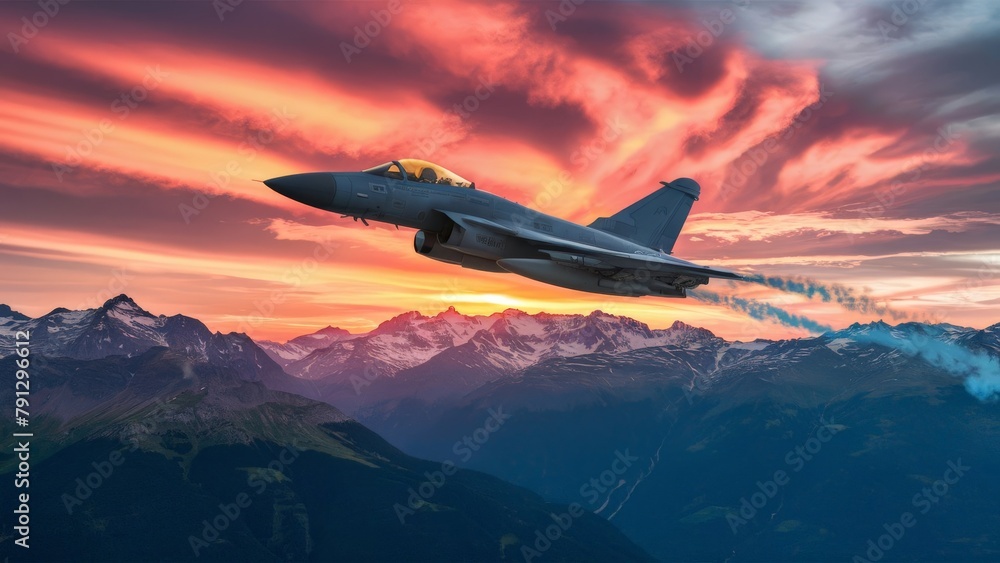 Fototapeta premium Jet fighter across mountain