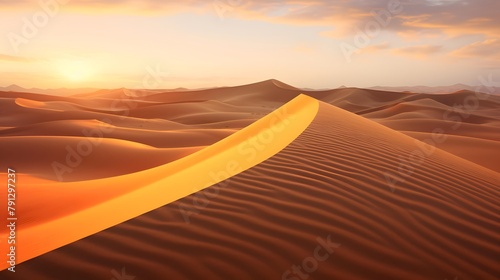 Sand dunes in the desert at sunset. 3d render illustration © Iman
