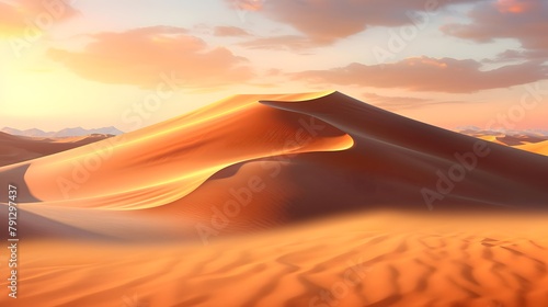 Desert dunes panorama at sunset  3d render illustration