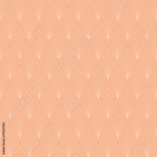 Seamless tan pink vintage art deco ornate sharp feathers outline pattern vector