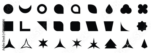 Abstract and basic shapes collection. Vector basic shape. Geometric formal shape. Polygonal elements. Modern trendy minimalist basic figures, lines, circles, hexagon, star, triangle flat style. Vector