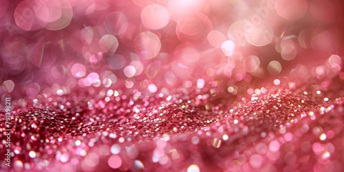 Close-up of vibrant pink glitter with soft bokeh, ideal for festive backgrounds.
