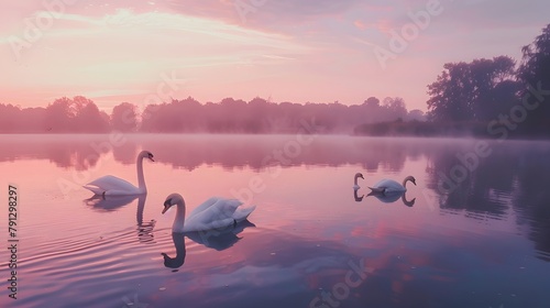 Two swans swimming on the lake