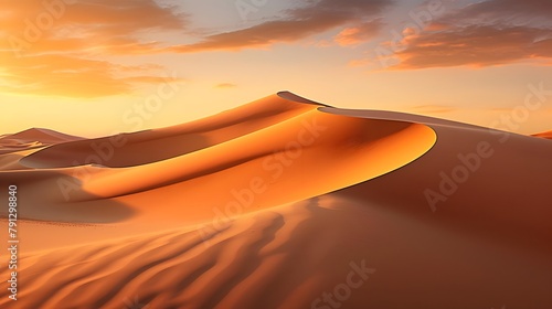 Desert sand dunes panorama at sunset. 3d render