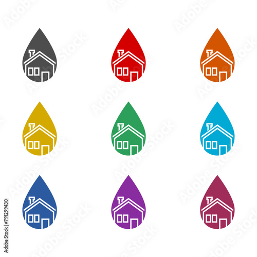 Waterproof house logo icon isolated on white background. Set icons colorful