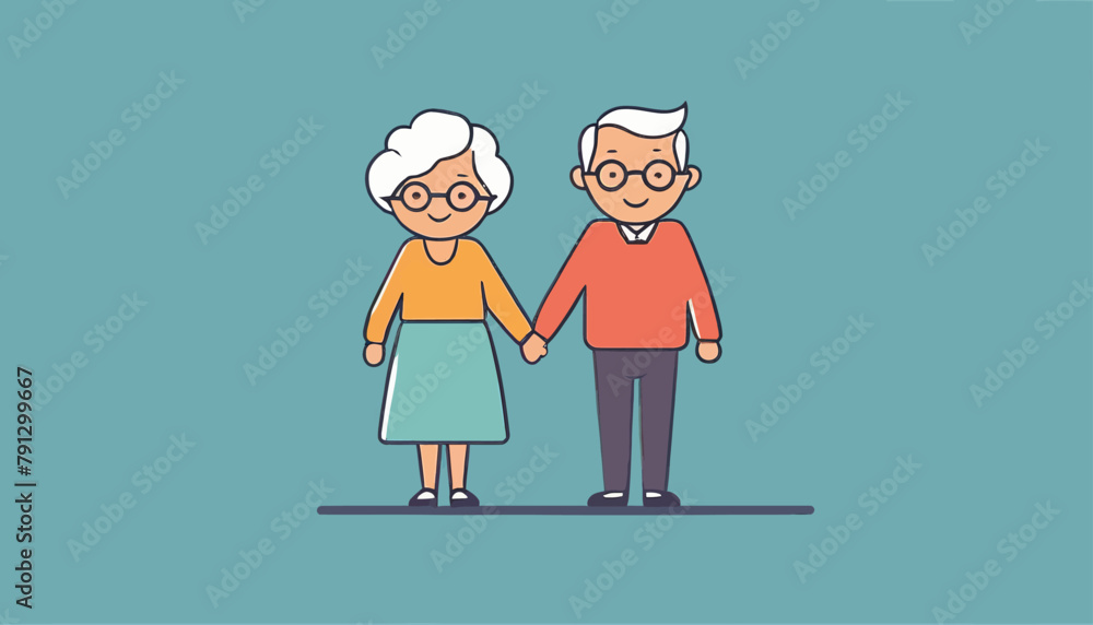 Minimalist Doodle of Grandma and Grandpa Holding Hands, A Vector Illustration Minimalist Doodle of Grandma and Grandpa Holding Hands, A Vector Illustration