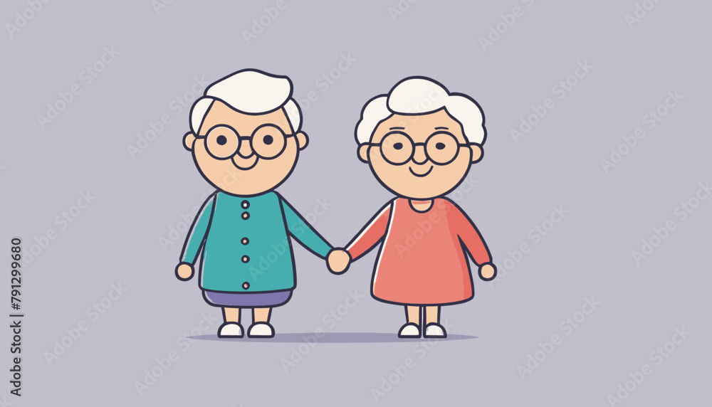 Together Forever: Grandma and Grandpa Holding Hands, A Modern Flat Style Illustration Together Forever: Grandma and Grandpa Holding Hands, A Modern Flat Style Illustration