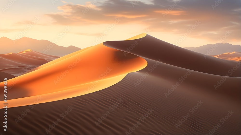 Sand dunes in the desert. 3d render of sand dunes at sunset