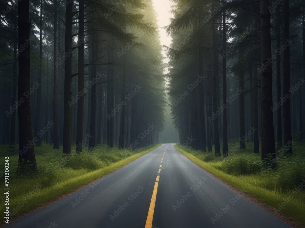 Fototapeta premium Sylvan Solitude: The Serene Pathway Through Wilderness, Immersed in American Floral Tranquility and Untamed Beauty