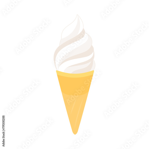 レギュラーコーンに入ったバニラ味のソフトクリーム。フラットなベクターイラスト。
Soft serve ice cream with vanilla flavor in a regular cone. Flat vector illustration.