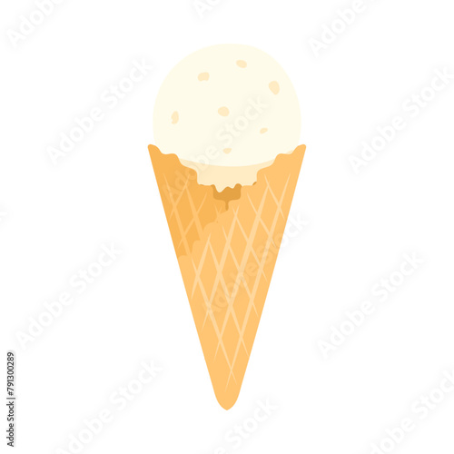 ワッフルコーンに入ったバニラ味のアイスクリーム。フラットなベクターイラスト。
Ice cream with vanilla flavor in a waffle cone. Flat vector illustration.
