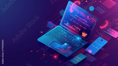 online shopping ,Creation of mobile and desktop software. Process optimization, modern neon-blue,technology concept