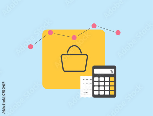 Average Order Value - e-commerce metric concept. AOV metrics graph, average transaction amount spent by customers per transaction. Purchase value vector illustration isolated on blue background