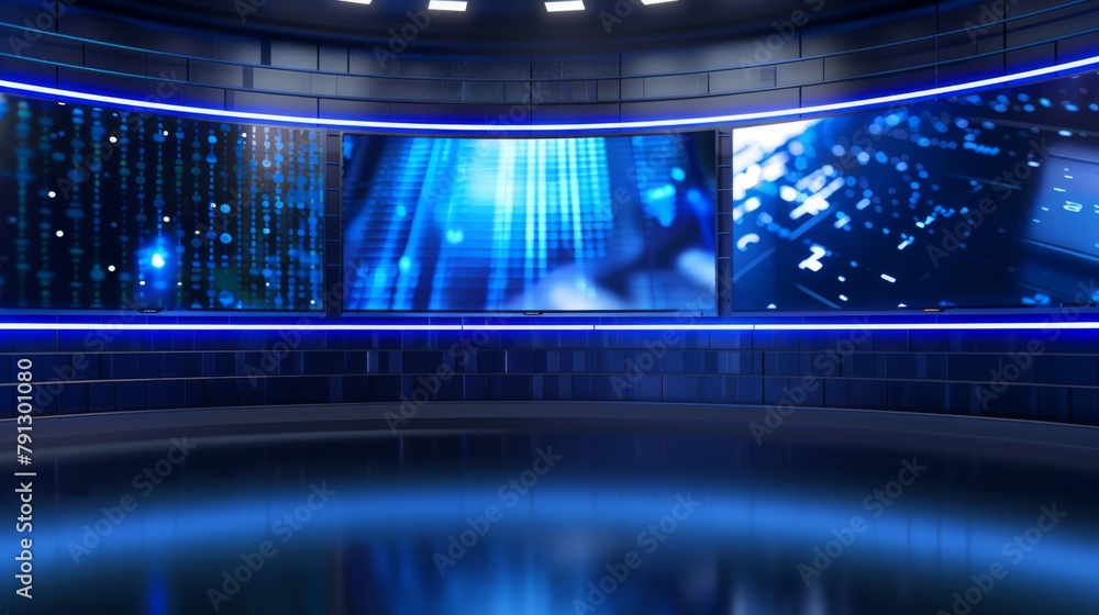 A stunning 3D virtual studio with the perfect background for TV shows and news slides