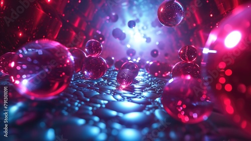 Bunch of colorful spheres are floating in dark blue background
