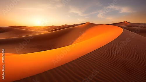 Panoramic view of sand dunes in Sahara desert at sunset