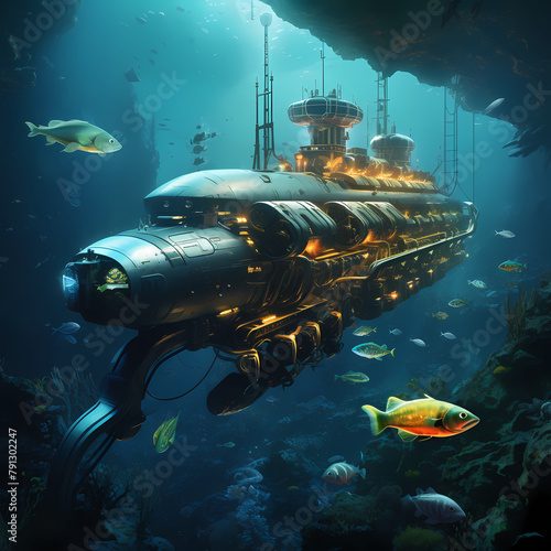 Deep-sea exploration with futuristic submarines.  © Cao