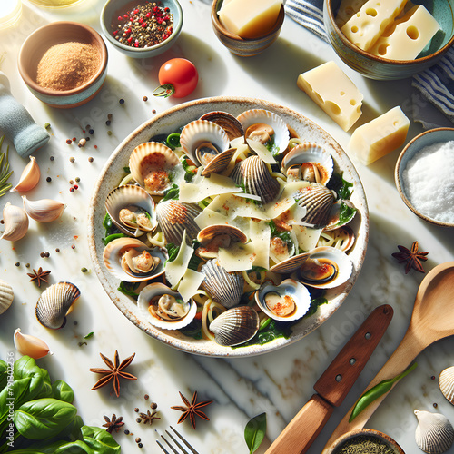 Razor Clams a la Parmesana on Marble Countertop photo