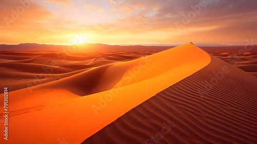 Sand dunes in the Sahara desert at sunset. 3d render