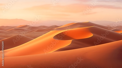 Sand dunes in the desert at sunset. 3d render illustration