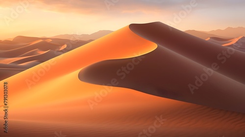 Desert sand dunes panorama at sunset. 3d rendering