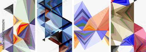 A creative art piece made up of triangles, rectangles, and geometric patterns in tints and shades of electric blue on a white background, creating a symmetrical and eyecatching collage