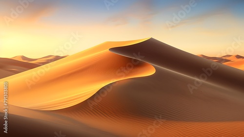 Desert dunes panorama at sunrise. 3d render illustration