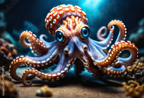 Octopus Squirming Through a Reef in the Ocean. Generative AI © Sergey Ilin