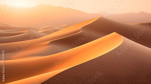 Sand dunes in the desert at sunset. 3d render illustration