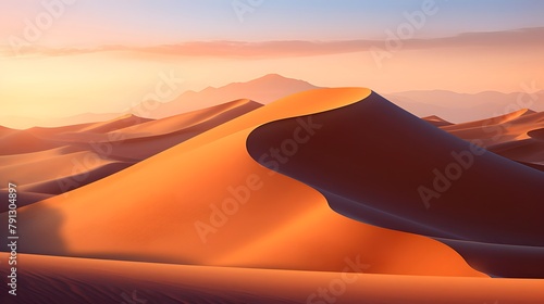 Sunset over sand dunes in the desert. 3d rendering