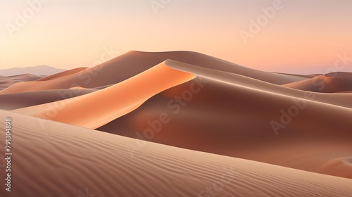 Desert sand dunes panorama at sunset. Nature background.