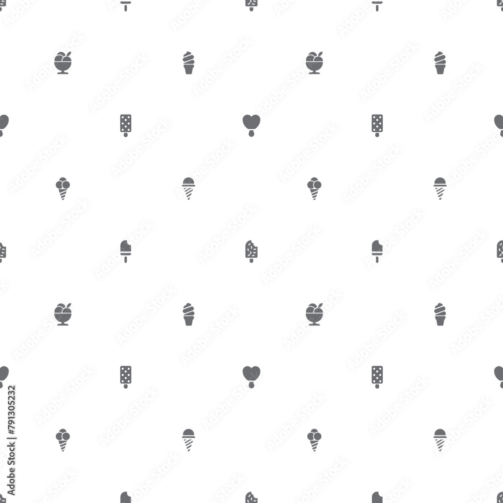 Seamless pattern Ice cream and popsicle icon on white background. Included the icons as dessert, cone, waffle, vanilla, yammy, soft, stick, scoop And Other Elements Seamless pattern Ice cream and popsicle icon on white background. Included the icons as dessert, cone, waffle, vanilla, yammy, soft, stick, scoop And Other Elements