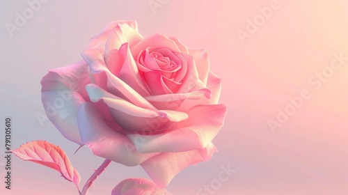 Gentle abstract depiction of a pink rose  with a clean minimalistic design and a subtle pink gradient filling the expansive background