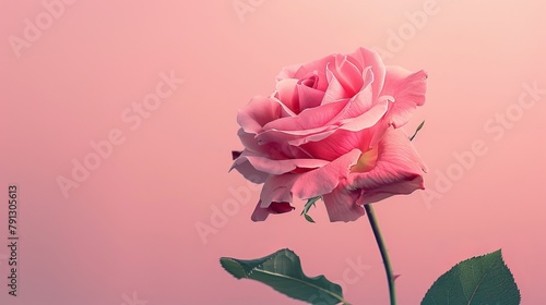 Gentle abstract depiction of a pink rose, with a clean minimalistic design and a subtle pink gradient filling the expansive background