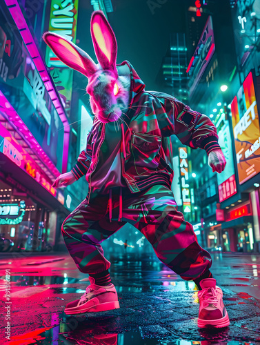 Rabbit Navigating Neon Lit ...